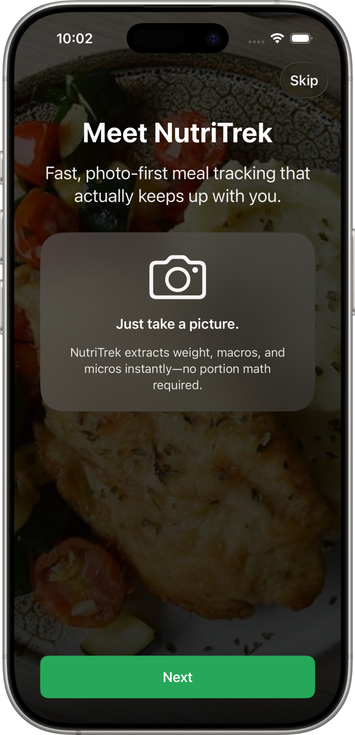 NutriTrek meal logging preview